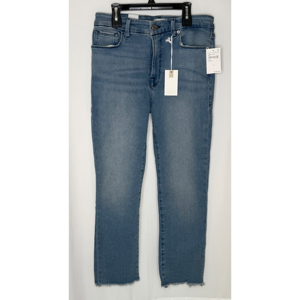 NWT Good American Good Legs Straight Jeans Blue630 Mid Rise‎ Raw Hem Size 10/30